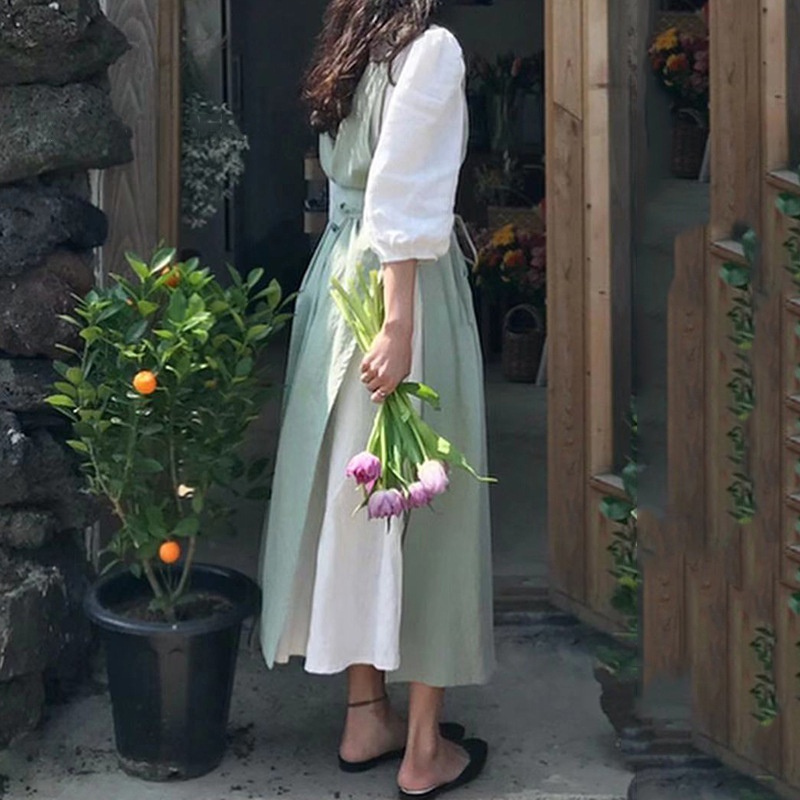 Home Cooking In French - フランスの花屋コットンとリネンエプロンガーデニングコーヒーフラワーショップ家庭菜園キッチンエプロン女性用調理ベーキングレトロ