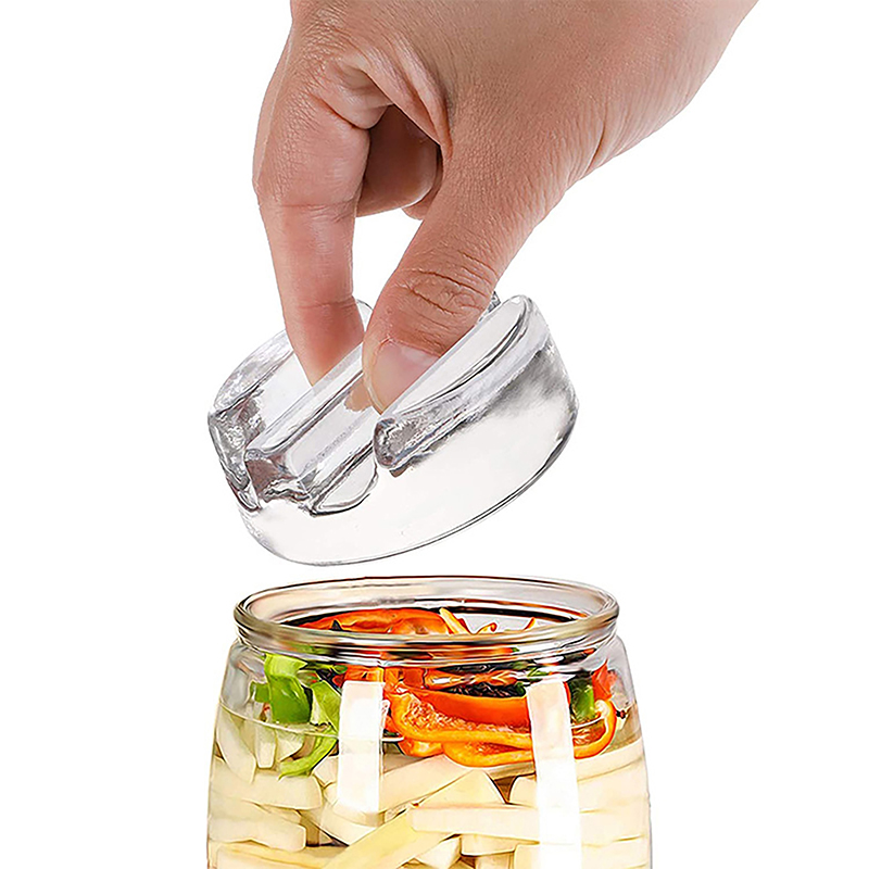 Fermentation Crock - 発酵ガラスウェイト、イージーグリップハンドル付き、ジャー用の重いガラス発酵蓋、ピクルス、ピクルス、ピクルス、キムチ