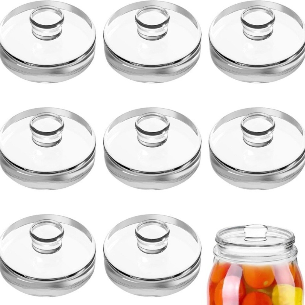 Fermentation Crock - 発酵ガラス重し 透明 ハンドル付き 広口メイソンジャー蓋 密閉 キッチン用品