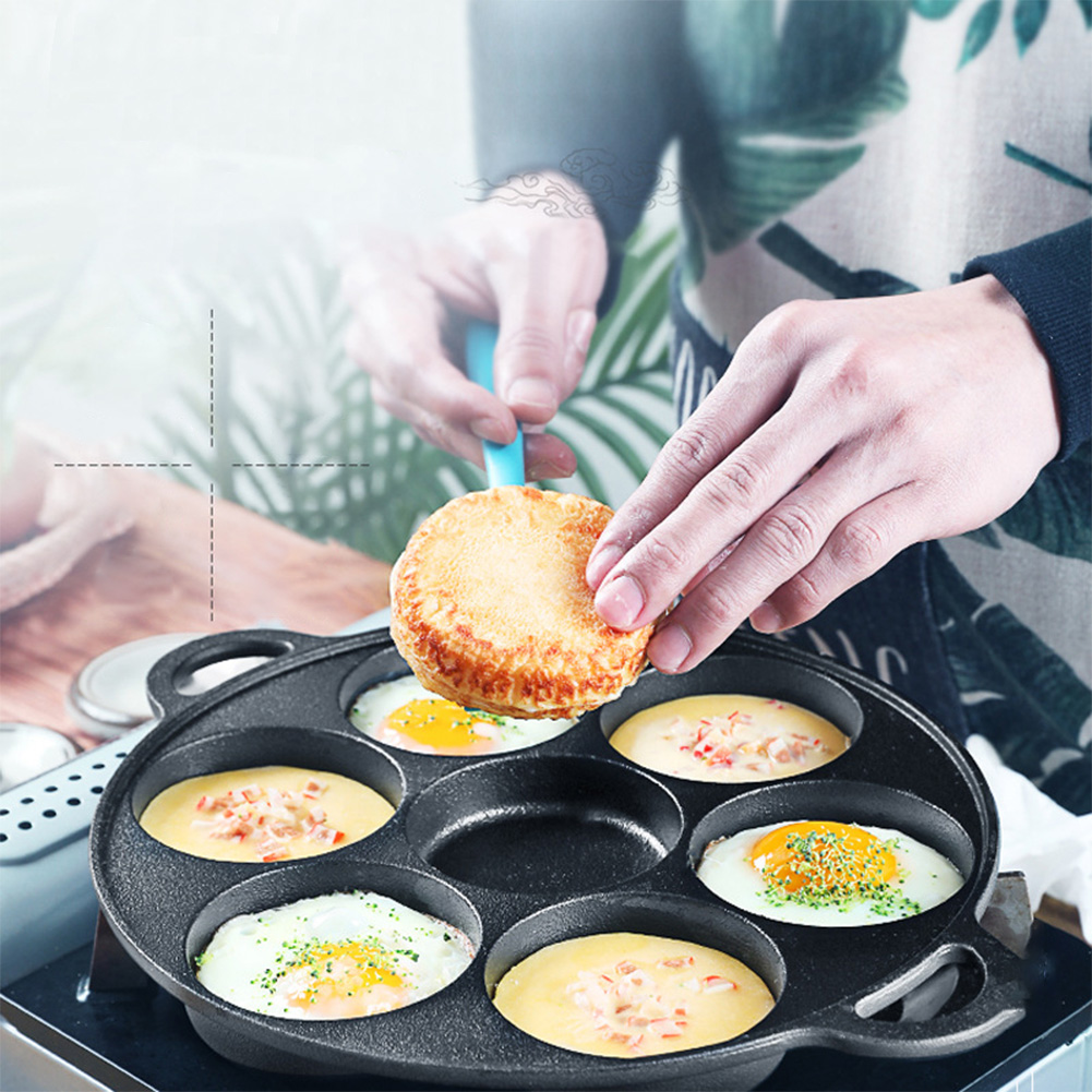 Dosa Pan Iron - 7穴フライパン鋳鉄製ノンスティックキッチン調理用ハムパン卵調理用パンバーガー型家庭用キッチンレストラン調理器具