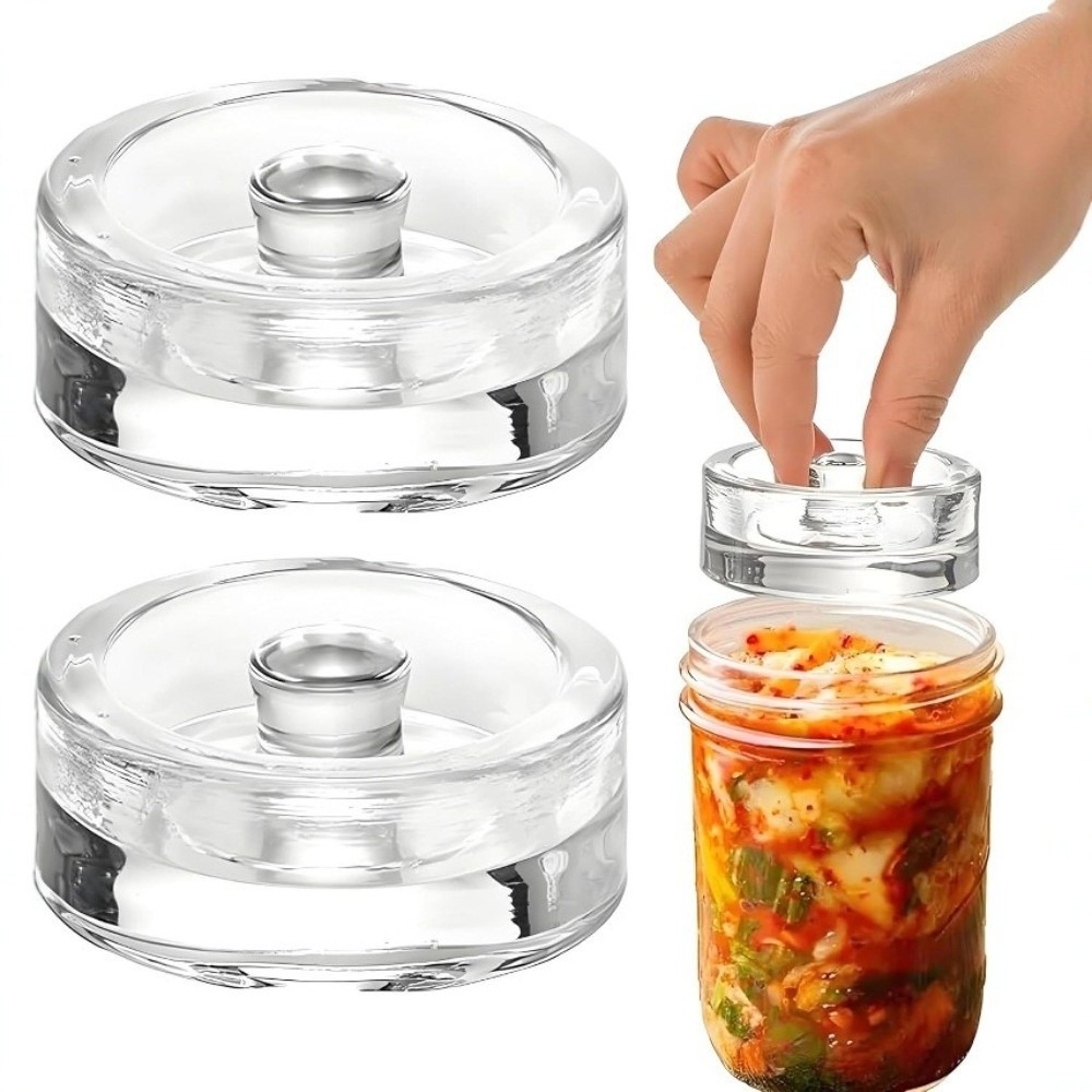 Fermentation Crock - 1/2/4個入り透明発酵ガラスウェイト、ハンドル付き広口瓶蓋、キッチン密封チーズ発酵用ウェイト