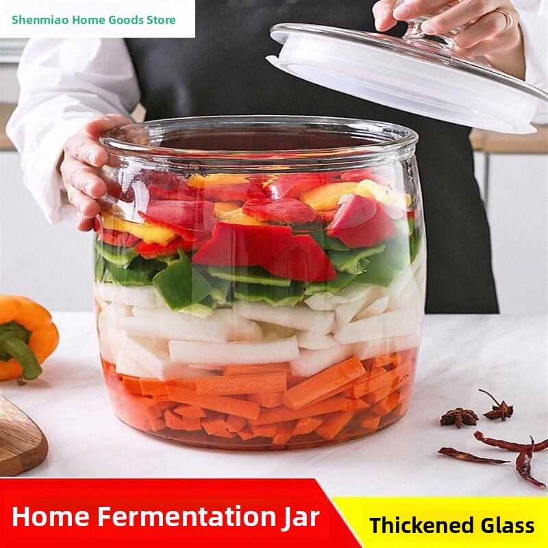 Fermentation Crock - 特厚ガラス製キムチジャー、内蓋付き密閉発酵容器、ピクルスや卵用、持ち運び可能なキッチン収納容器