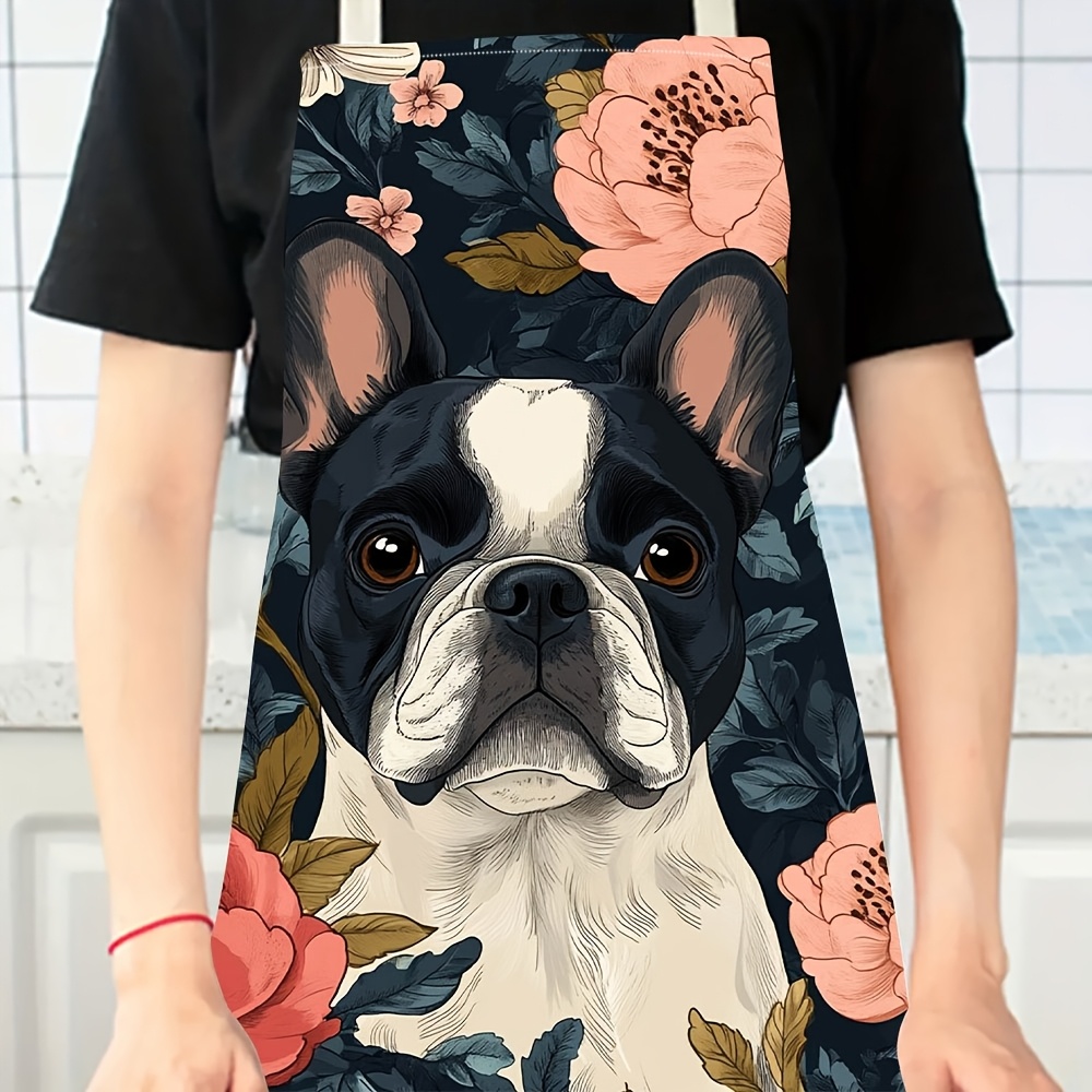 フレンチブルドッグ柄エプロン - リネン風、可愛い犬柄、家庭 - Home Cooking In French のレビューと価格