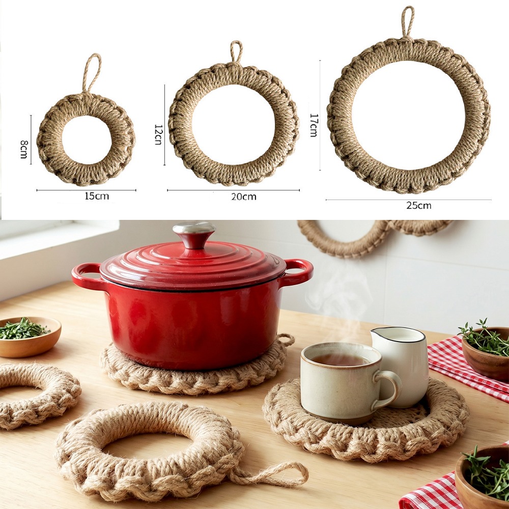 2個入り素朴なジュート織りトリベット、ボヘミアン風ホットパッ - Dosa Pan Iron のレビューと価格