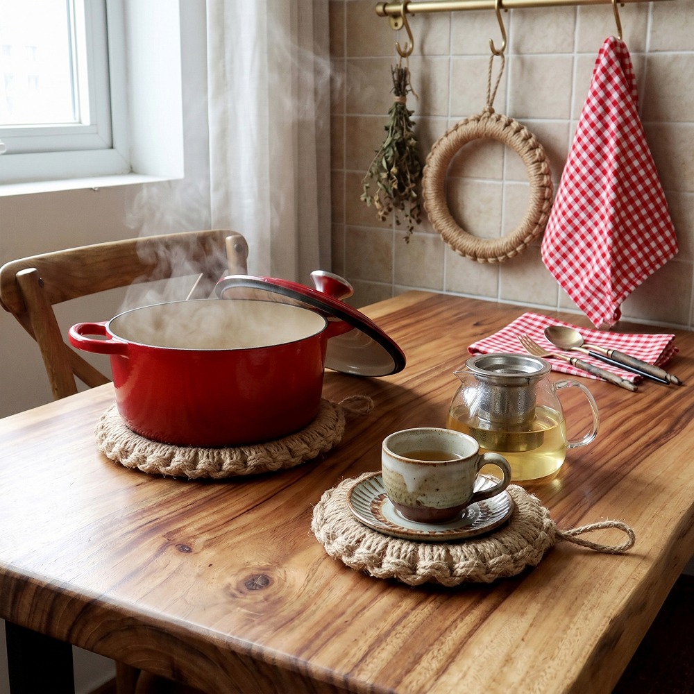 2個入り素朴なジュート織りトリベット、ボヘミアン風ホットパッ - Dosa Pan Iron のレビューと価格