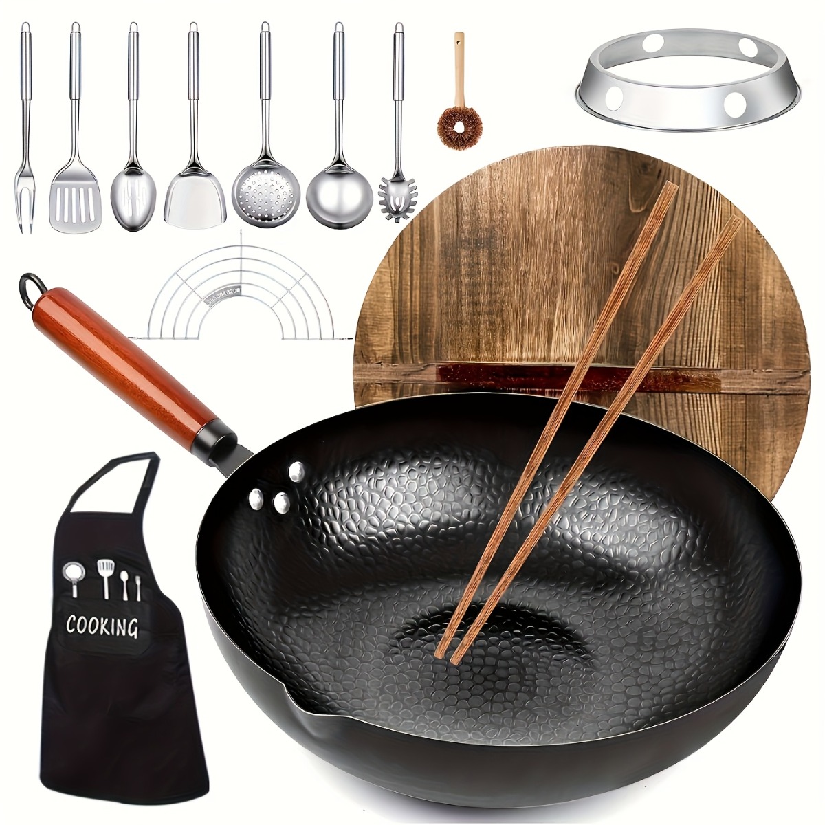 12.6インチ鋳鉄製中華鍋セット、ノンスティック中華鍋、13 - Home Cooking Fried Rice のレビューと価格