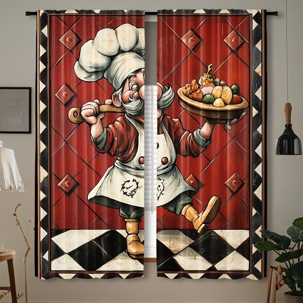 ノベルティシェフ漫画カーテンペアキッチン装飾窓ドレープレトロ - Home Cooking In French のレビューと価格