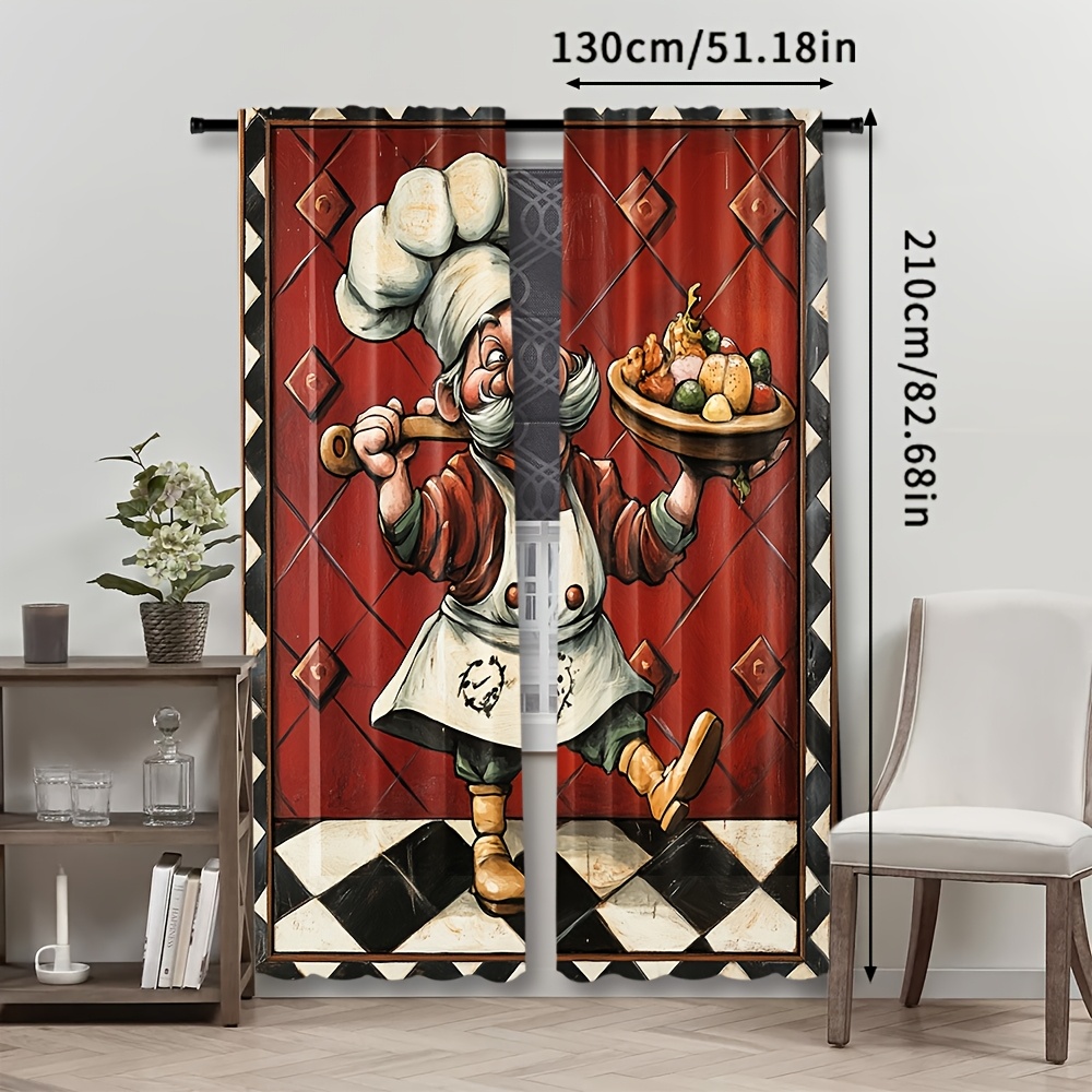 ノベルティシェフ漫画カーテンペアキッチン装飾窓ドレープレトロ - Home Cooking In French のレビューと価格