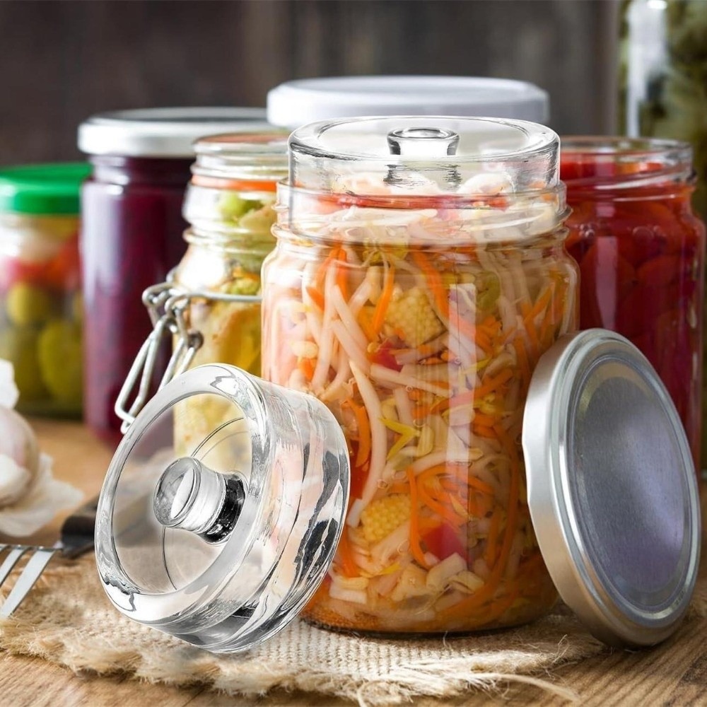 1/2/4個入り透明発酵ガラスウェイト、ハンドル付き広口瓶蓋 - Fermentation Crock のレビューと価格