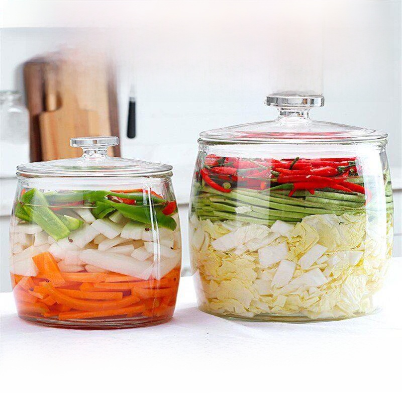 特厚ガラス製キムチジャー、内蓋付き密閉発酵容器、ピクルスや卵 - Fermentation Crock のレビューと価格