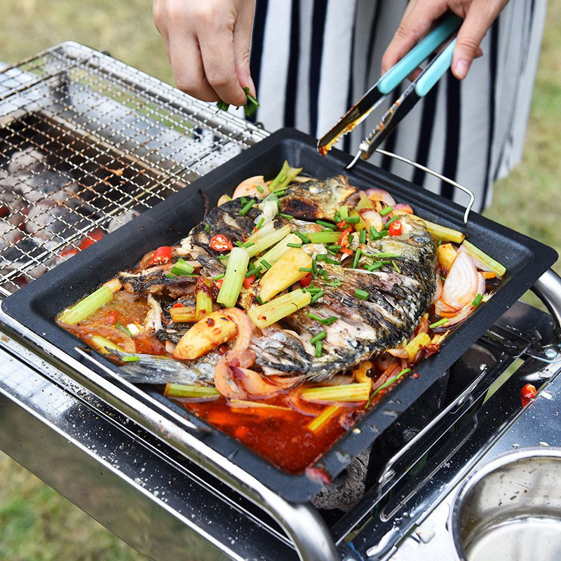 屋外用厚い四角グリルパン 2つのハンドル付き ポータブルノン - Dosa Pan Iron のレビューと価格