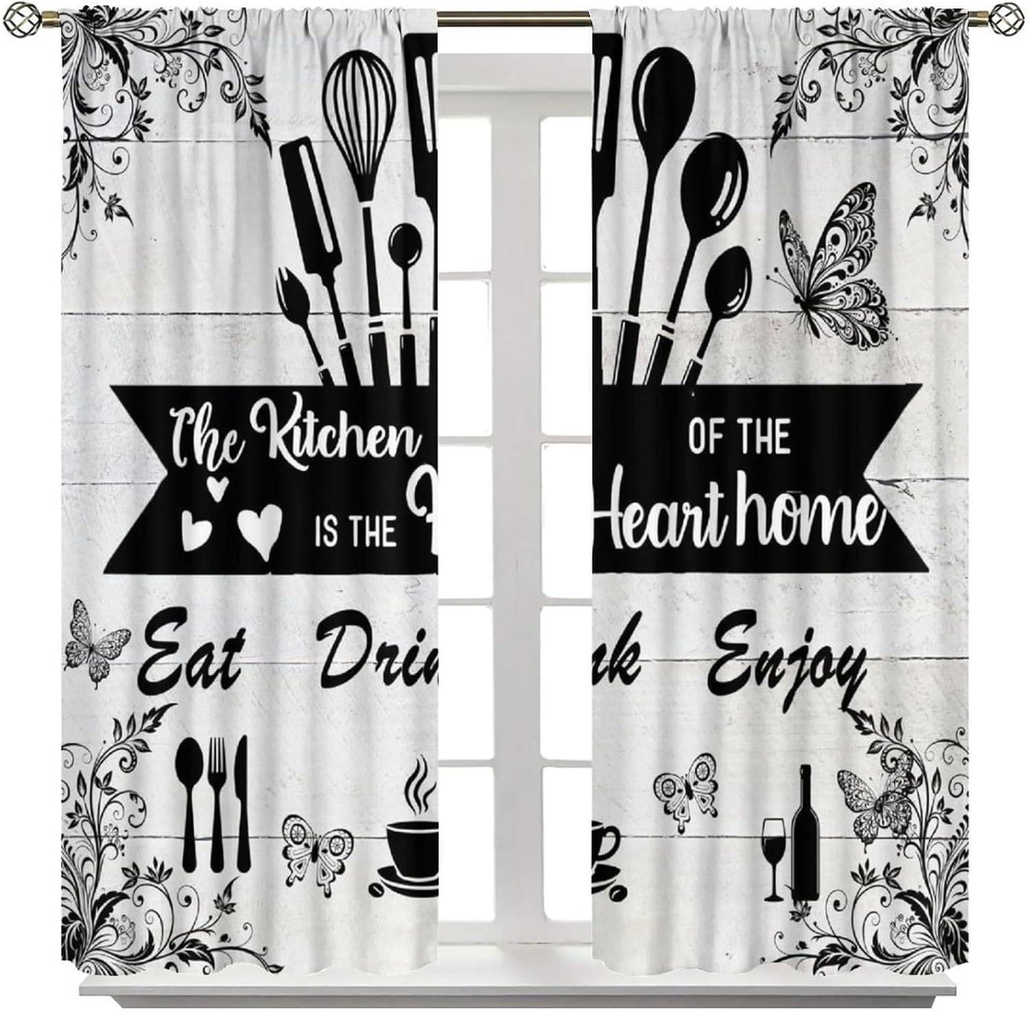 ファームハウス素朴なカーテン、ヴィンテージ調理器具アートウィ - Home Cooking In French のレビューと価格